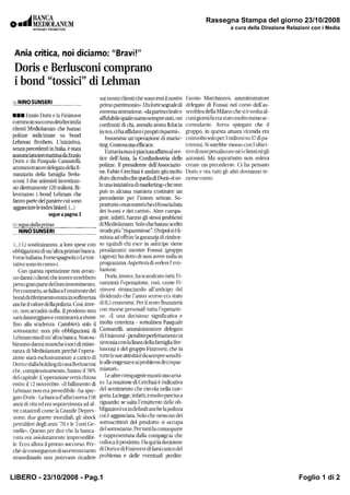 Rassegna Stampa del giorno 23/10/2008
                                    a cura della Direzione Relazioni con i Media




LIBERO - 23/10/2008 - Pag.1                                    Foglio 1 di 2
 
