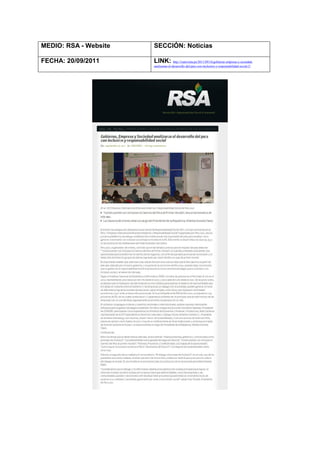 MEDIO: RSA - Website   SECCIÓN: Noticias

FECHA: 20/09/2011      LINK: http://rsarevista.pe/2011/09/16/gobierno-empresa-y-sociedad-
                       analizaran-el-desarrollo-del-pais-con-inclusion-y-responsabilidad-social-2/
 