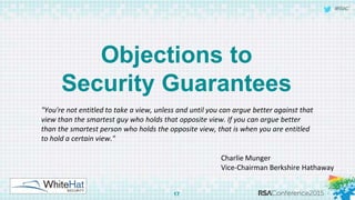 Objections to Security Guarantees
© 2015 WhiteHat Security, Inc.
"You're not entitled to take a view, unless and until you...