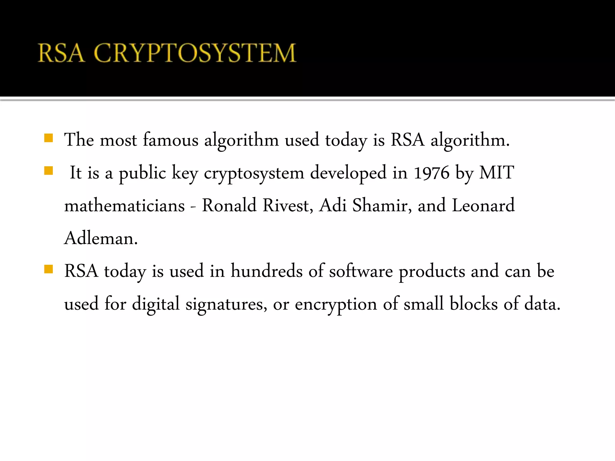 Rsa cryptosystem | PPTX