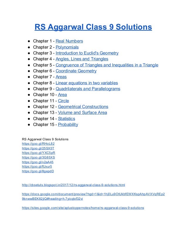 Rs aggarwal class 9 solutions