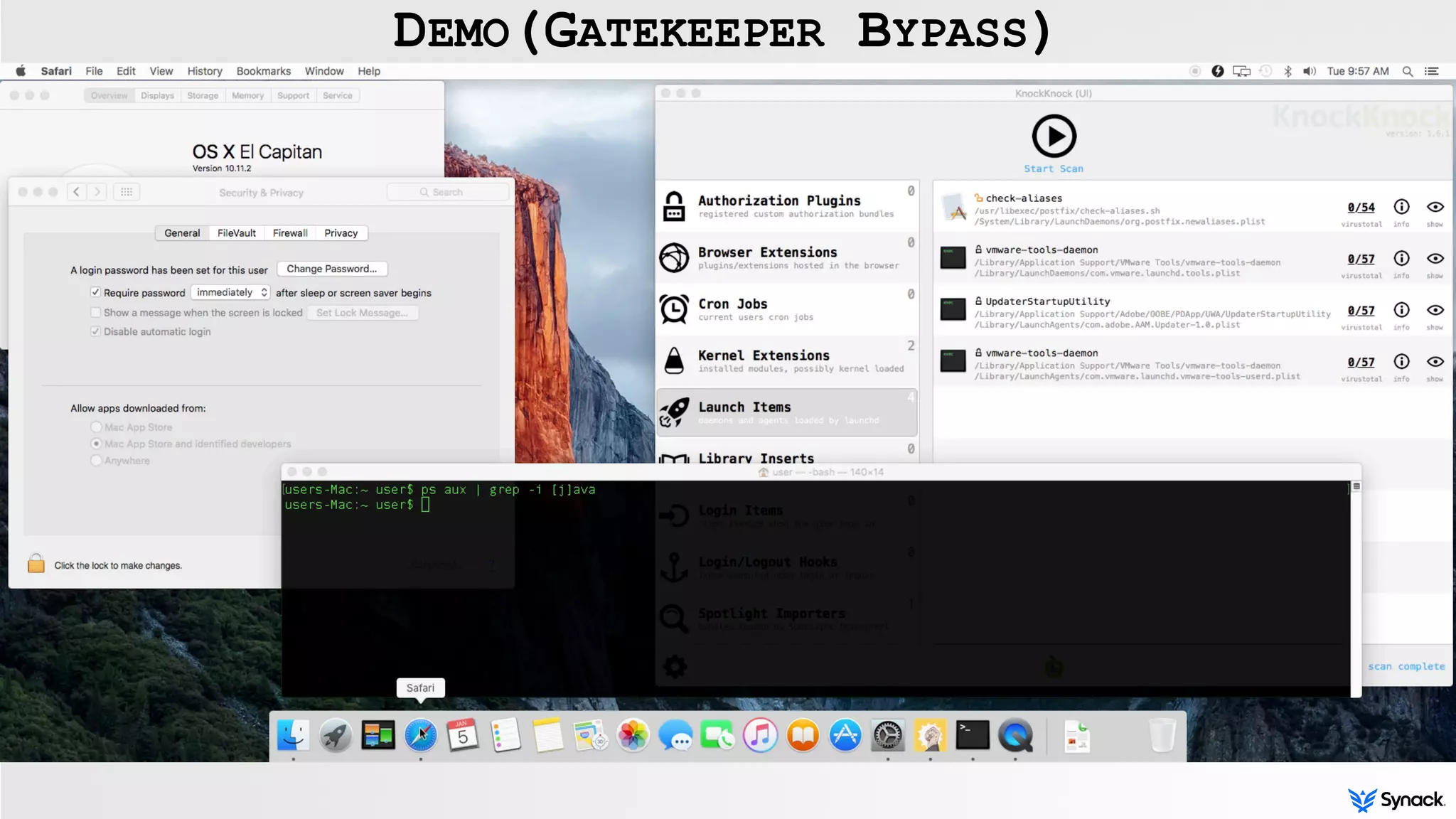 only 4 launch items
no 'java' processes
fully patched OS X
gatekeeper enabled
DEMO(GATEKEEPER BYPASS)
 