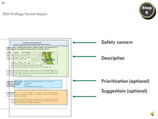 Safety concern Description Prioritization (optional) Suggestions (optional) Step 6 RSA Findings: Formal Report 