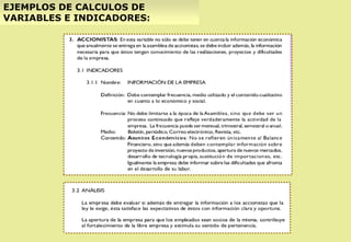 EJEMPLOS DE CALCULOS DE
VARIABLES E INDICADORES:
 
