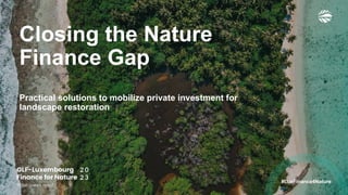 #LuxFinance4Nature
#LuxFinance4Nature
Closing the Nature
Finance Gap
Practical solutions to mobilize private investment for
landscape restoration
 