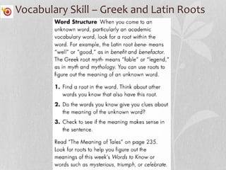 Vocabulary Skill – Greek and Latin Roots
 