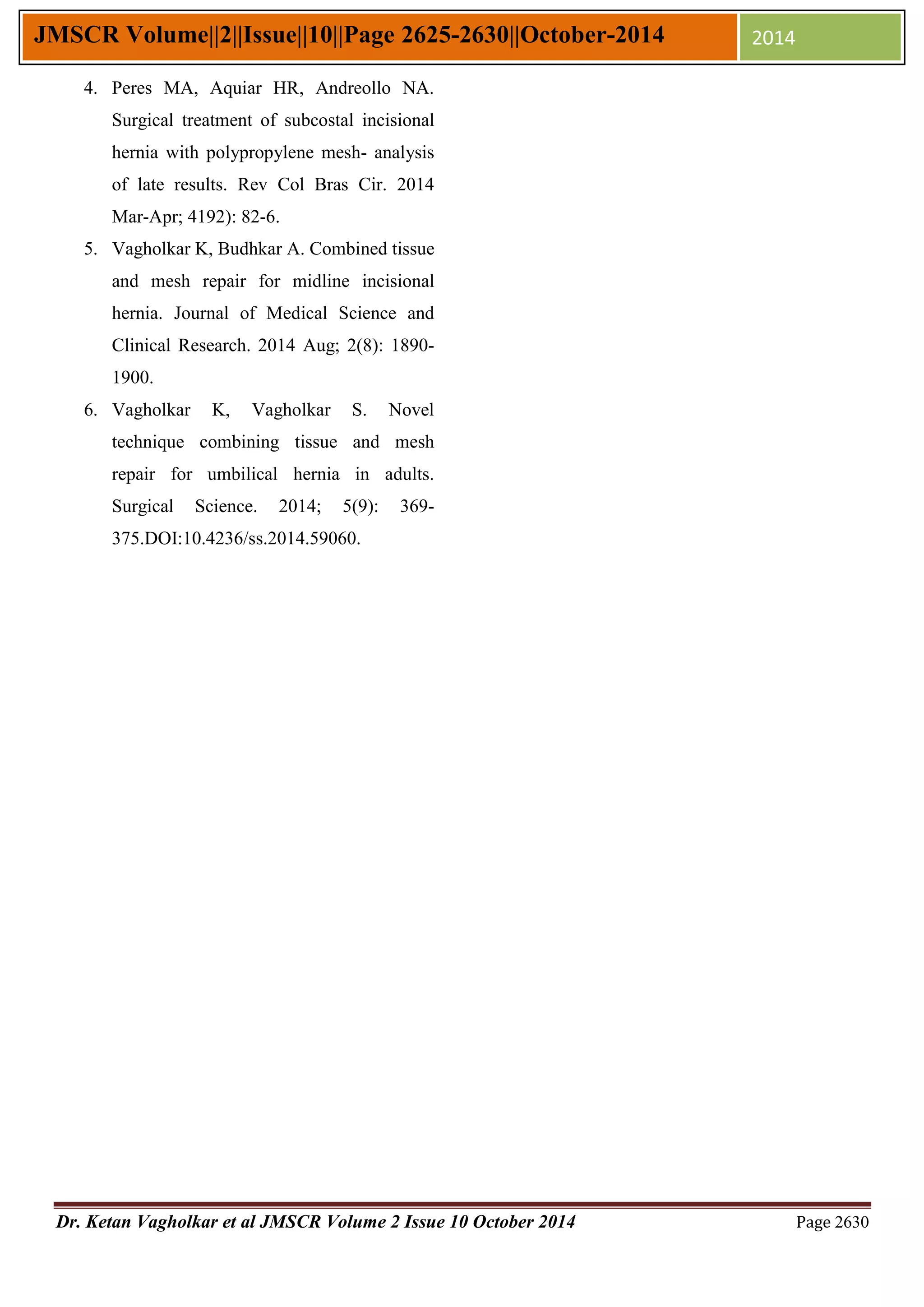 Right Subcostal Incisional Hernia: A Surgical Challenge. | PDF
