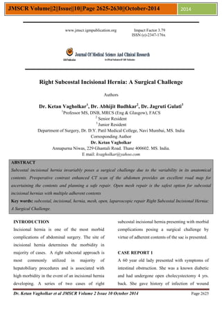 Right Subcostal Incisional Hernia: A Surgical Challenge. | PDF