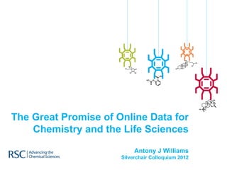 The Great Promise of Online Data for
    Chemistry and the Life Sciences

                           Antony J Williams
                      Silverchair Colloquium 2012
 