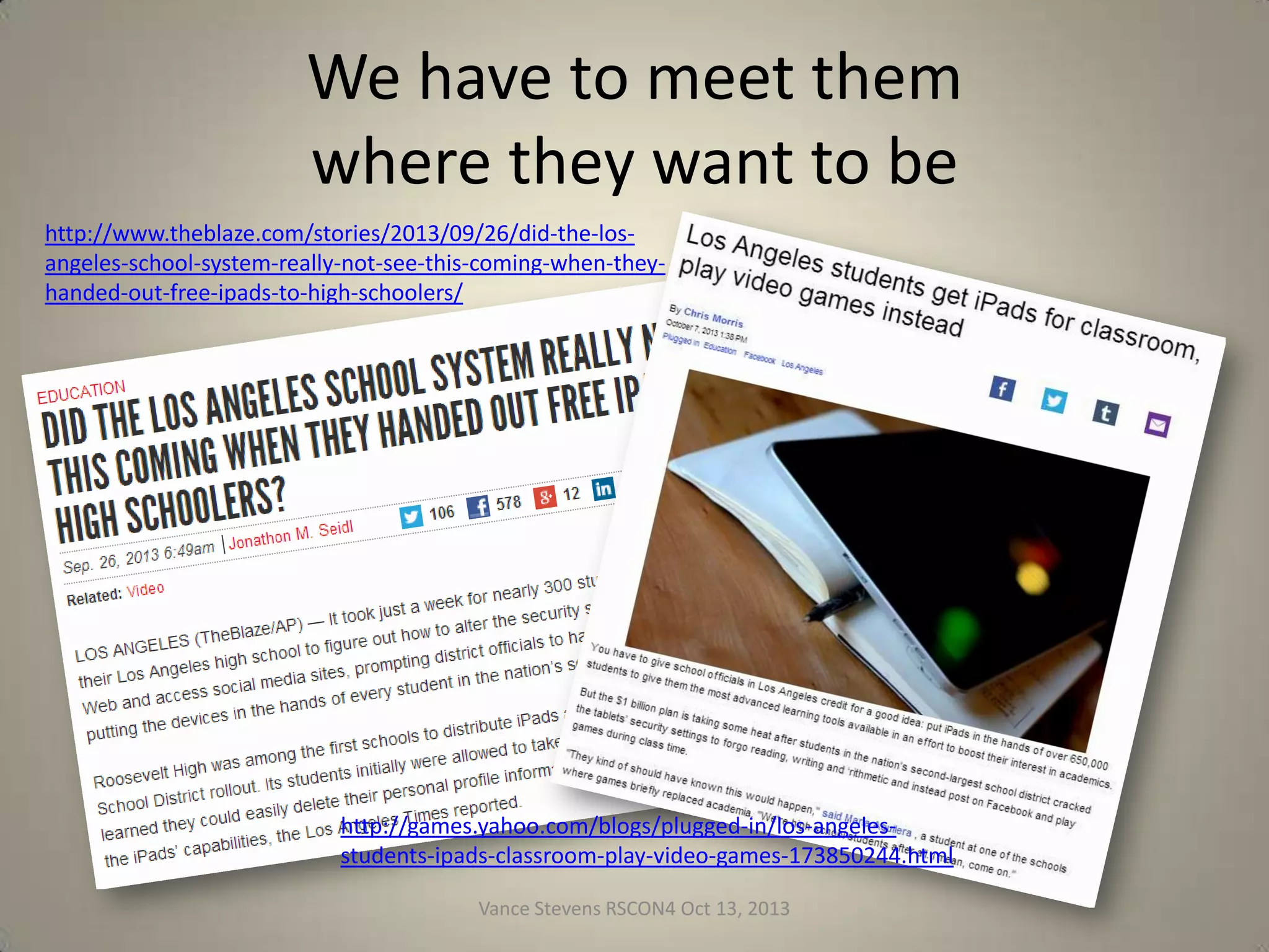 Here a MOOC there a MOOC

From Karen Head: http://chronicle.com/blogs/wiredcampus/here-a-mooc-there-a-mooc-but-will-it-work-for-freshman-composition/41883

• http://goodbyegutenberg.pbworks.com/w/page/62555597/moremoocs
• Http://www.connectivistmoocs.org/

Stephen Downes’s definitive archive of knowledge on MOOCs
(currently over 500 annotated references):
http://www.downes.ca/mooc_posts.htm.

Vance Stevens RSCON4 Oct 13, 2013

36

 