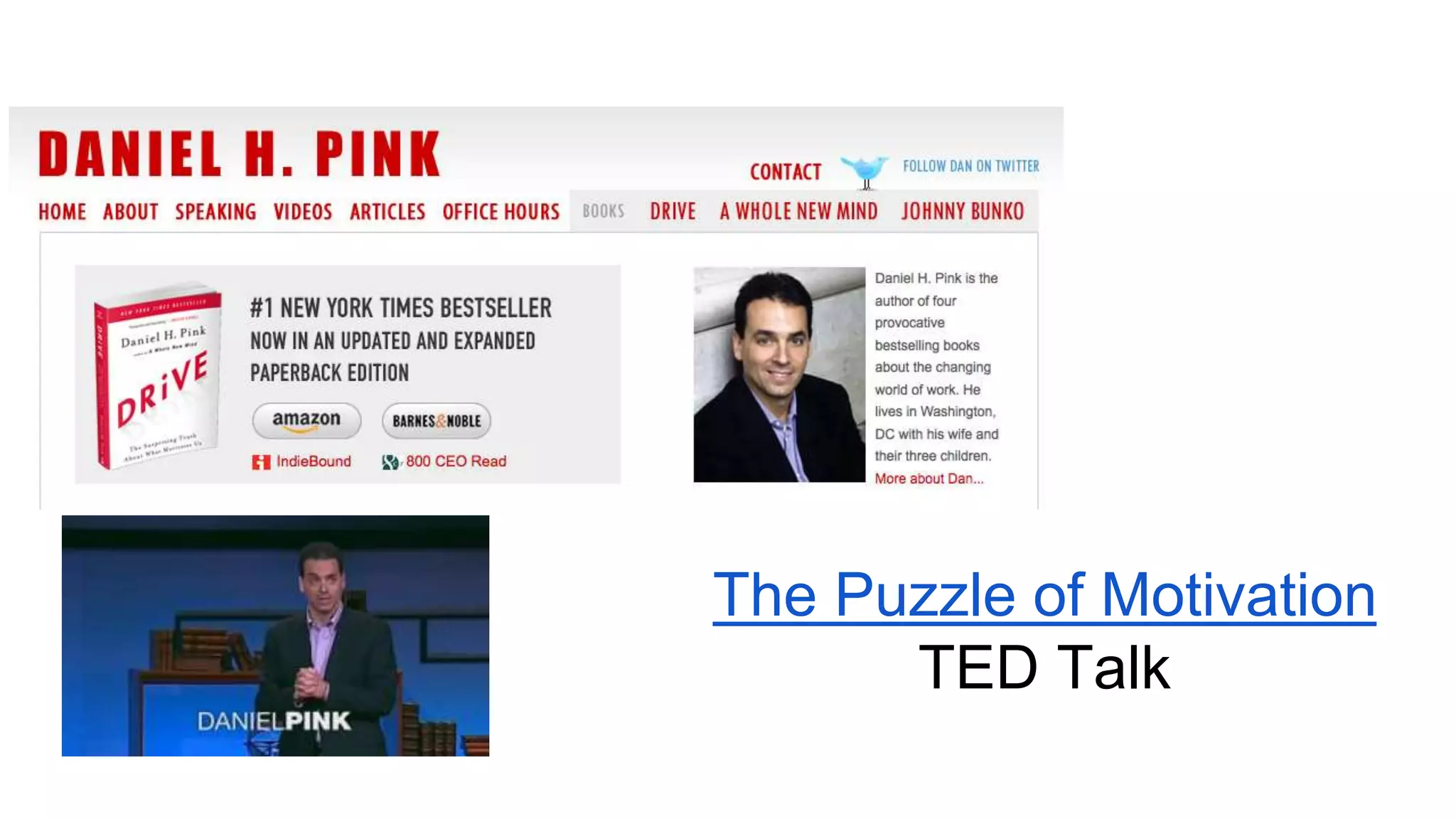 Daniel Pink
The Puzzle of Motivation
TED Talk

 