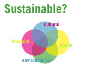 Sustainable?
cultural
environmental
financial
social
 