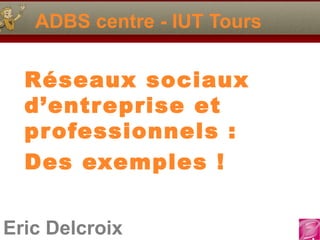 ADBS centre - IUT Tours


  Réseaux sociaux
  d’entreprise et
  professionnels :
  Des exemples !


Eric Delcroix
 