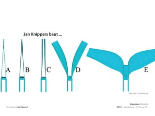 Flectofin®: baulinks.de
Der Ingenieur. Ein Träumer? RSE15 . Sabrina Gieron . 22. Februar 2015
Jan Knippers baut ...
Ingenieur. Beispiele.
 