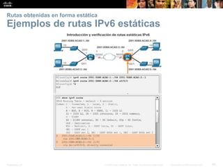 Presentation_ID 68© 2008 Cisco Systems, Inc. Todos los derechos reservados. Información confidencial de Cisco
Rutas obtenidas en forma estática
Ejemplos de rutas IPv6 estáticas
 
