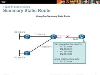 Presentation_ID 24© 2008 Cisco Systems, Inc. All rights reserved. Cisco Confidential
Types of Static Routes
Summary Static Route
 
