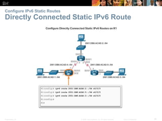 Presentation_ID 39© 2008 Cisco Systems, Inc. All rights reserved. Cisco Confidential
Configure IPv6 Static Routes
Directly Connected Static IPv6 Route
Verify a Default Static Route
Verify a Default Static Route
 