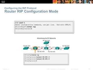 Presentation_ID 26© 2008 Cisco Systems, Inc. All rights reserved. Cisco Confidential
Configuring the RIP Protocol
Router RIP Configuration Mode
 
