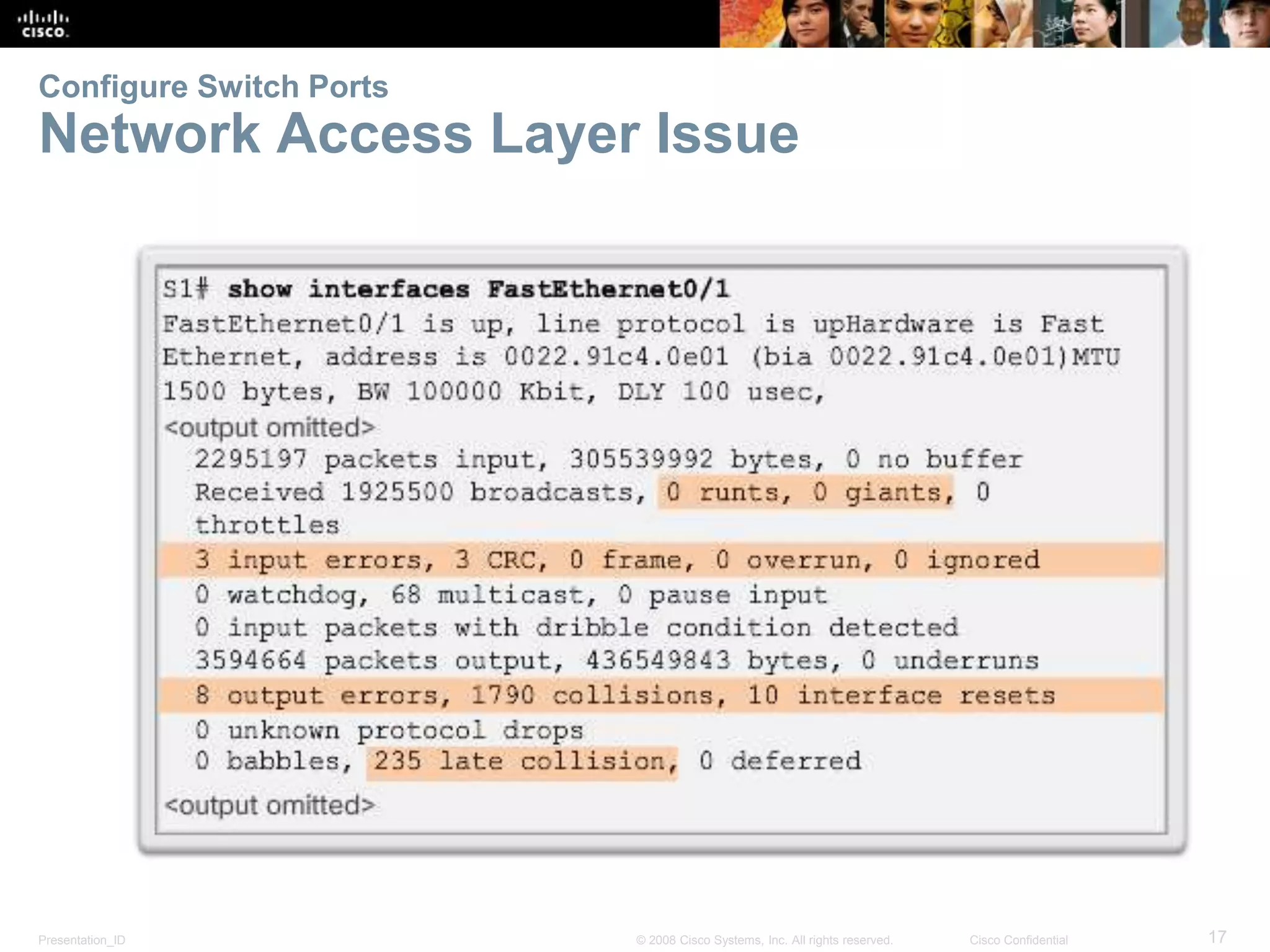 Presentation_ID 17© 2008 Cisco Systems, Inc. All rights reserved. Cisco Confidential Configure Switch Ports Network Access Layer Issue 
