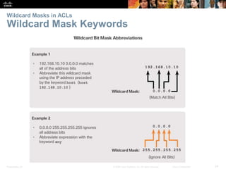 Presentation_ID 24© 2008 Cisco Systems, Inc. All rights reserved. Cisco Confidential
Wildcard Masks in ACLs
Wildcard Mask Keywords
 