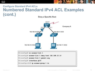 Presentation_ID 36© 2008 Cisco Systems, Inc. All rights reserved. Cisco Confidential
Configure Standard IPv4 ACLs
Numbered Standard IPv4 ACL Examples
(cont.)
 