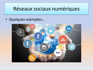 Réseaux sociaux numériques
• Quelques exemples…
 