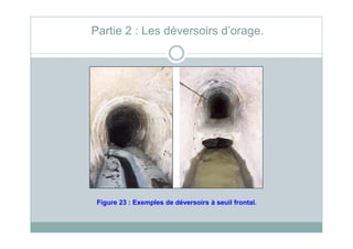 Partie 2 : Les déversoirs d’orage.
Figure 23 : Exemples de déversoirs à seuil frontal.
 