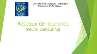 Réseaux de neurones
(neural computing)
Université Djillali Liabbes de Sidi Bel Abbes
Département d’informatique
 