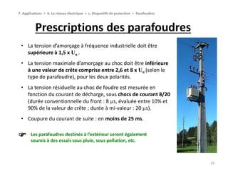 Prescriptions des parafoudres
29
• La tension d’amorçage à fréquence industrielle doit être
supérieure à 1,5 x Un .
• La t...