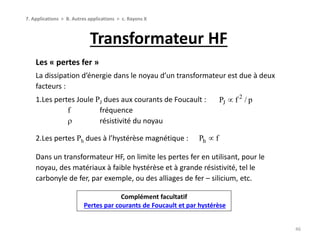 Transformateur HF
46
7. Applications > B. Autres applications > c. Rayons X
Les « pertes fer »
La dissipation d’énergie da...
