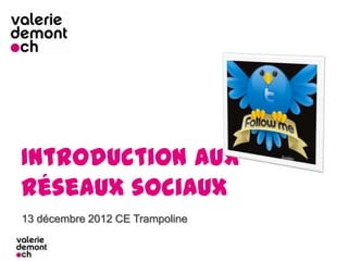 Introduction aux
réseaux sociaux
13 décembre 2012 CE Trampoline
 