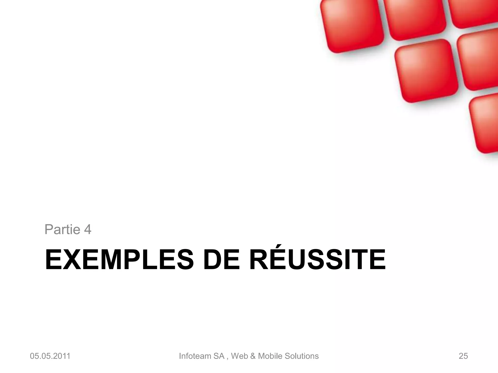 Danger Avis négatifDiffusion d’informations faussesRumeursDétournement de logoUsurpation de marquesUsurpation d’identités05.05.2011Infoteam SA , Web & Mobile Solutions23