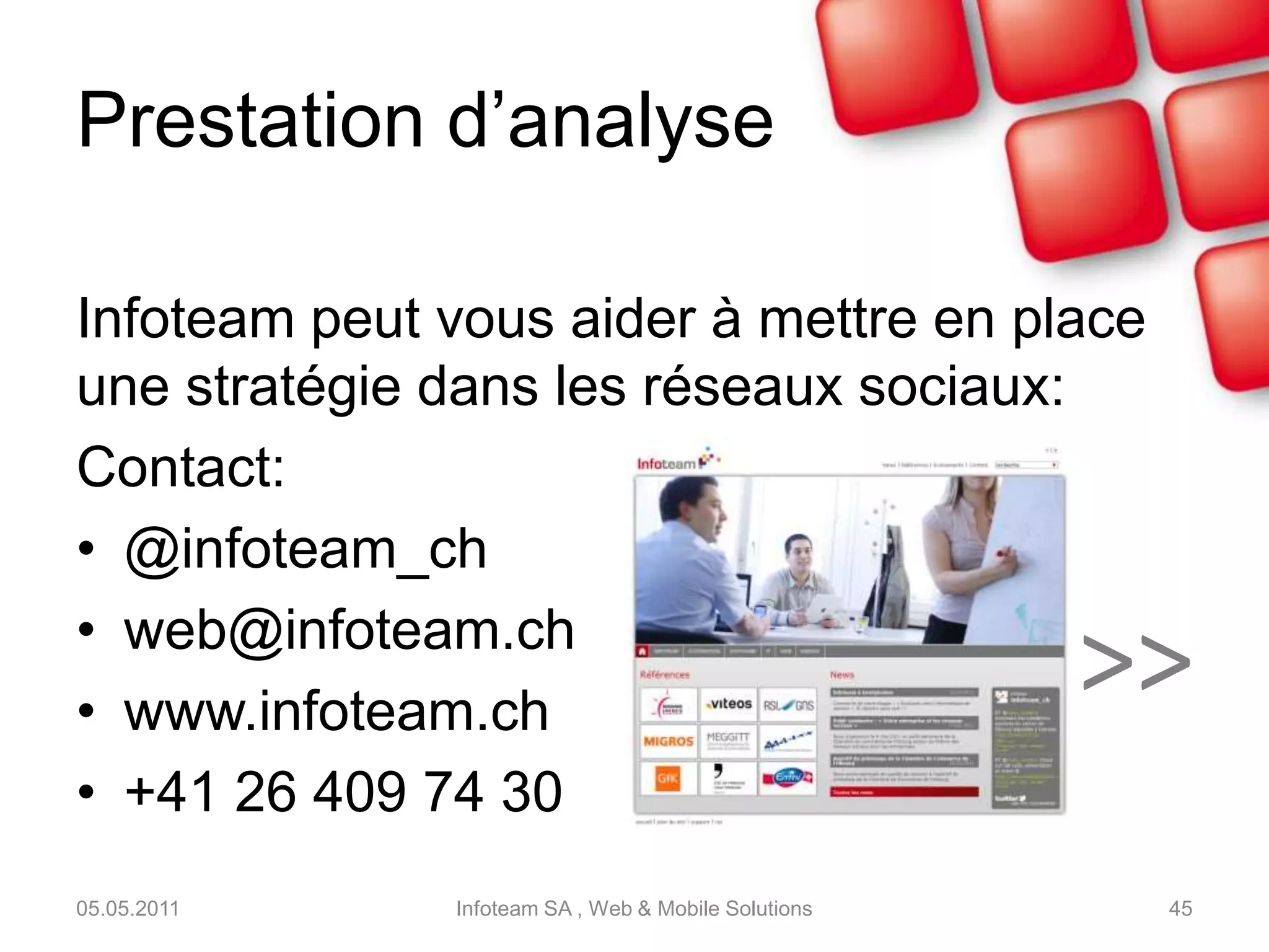 Quelques outils globaux05.05.2011Infoteam SA , Web & Mobile Solutions43seesmicTweetdeck