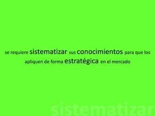 se requiere sistematizar sus conocimientos para que los apliquen de forma estratégica en el mercadosistematizar