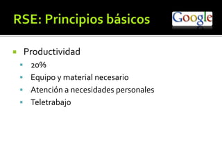 RSE: Principios básicos<br />Productividad<br />20%<br />Equipo y material necesario<br />Atención a necesidades personale...