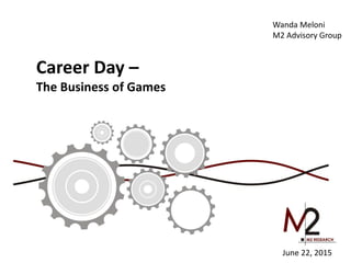 Career Day –
The Business of Games
Wanda Meloni
M2 Advisory Group
June 22, 2015
 