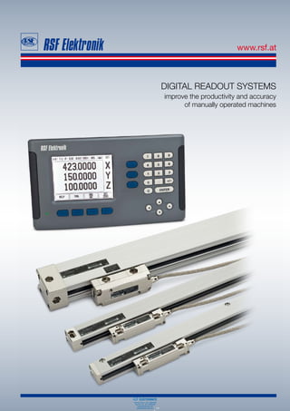 DIGITAL READOUT SYSTEMS
improve the productivity and accuracy
of manually operated machines
ELECTROMATE
Toll Free Phone (877) SERVO98
Toll Free Fax (877) SERV099
www.electromate.com
sales@electromate.com
Sold & Serviced By:
 