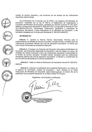 Rsg n 041 2016 minedu implementación de las jec 2016