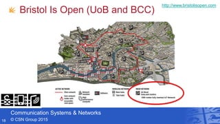 Communication Systems & Networks
© CSN Group 2015
1500 nodes fully meshed IoT Network
Bristol Is Open (UoB and BCC)
18
http://www.bristolisopen.com
 