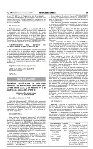 19NORMAS LEGALESSábado 14 de enero de 2017El Peruano /
la Ley Nº 26510; el Reglamento de Organización y
Funciones del Mini...