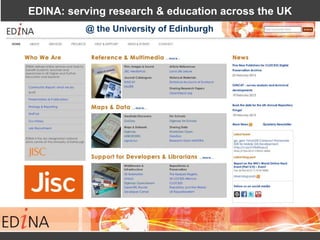 EDINA: serving research & education across the UK 
@ the University of Edinburgh 
• @ the University of Edinburgh 
 