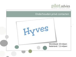 Onderhouden privé contacten Wereldwijd: 10 miljoen Nederland:  7,2 miljoen 
