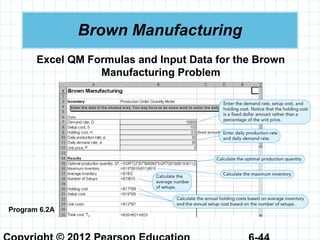 Brown Manufacturing
Program 6.2A
Excel QM Formulas and Input Data for the Brown
Manufacturing Problem
 