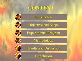 CONTENT
Introduction
Objective and Scope
Experimental Program
Methodology
Results and Discussion
Conclusion 2
 