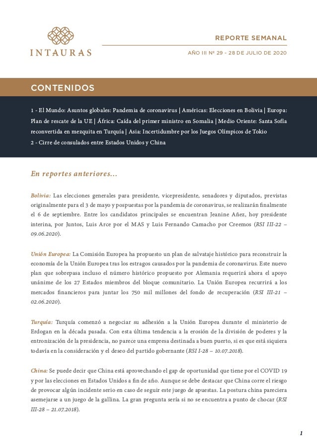 CONTENIDOS
1 - El Mundo: Asuntos globales: Pandemia de coronavirus | Américas: Elecciones en Bolivia | Europa:
Plan de res...