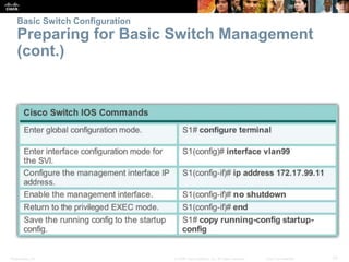 Basic Switch Configuration 
Preparing for Basic Switch Management 
(cont.) 
Presentation_ID © 2008 Cisco Systems, Inc. All rights reserved. Cisco Confidential 10 
 