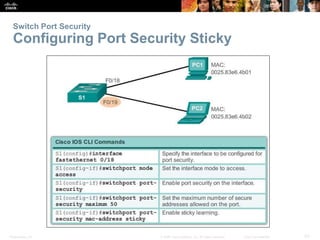 Switch Port Security 
Configuring Port Security Sticky 
Presentation_ID © 2008 Cisco Systems, Inc. All rights reserved. Cisco Confidential 43 
 