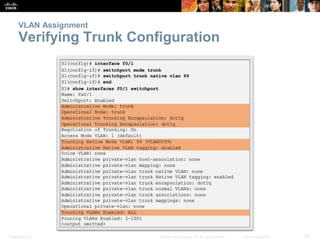 Presentation_ID 33© 2008 Cisco Systems, Inc. All rights reserved. Cisco Confidential
VLAN Assignment
Verifying Trunk Configuration
 