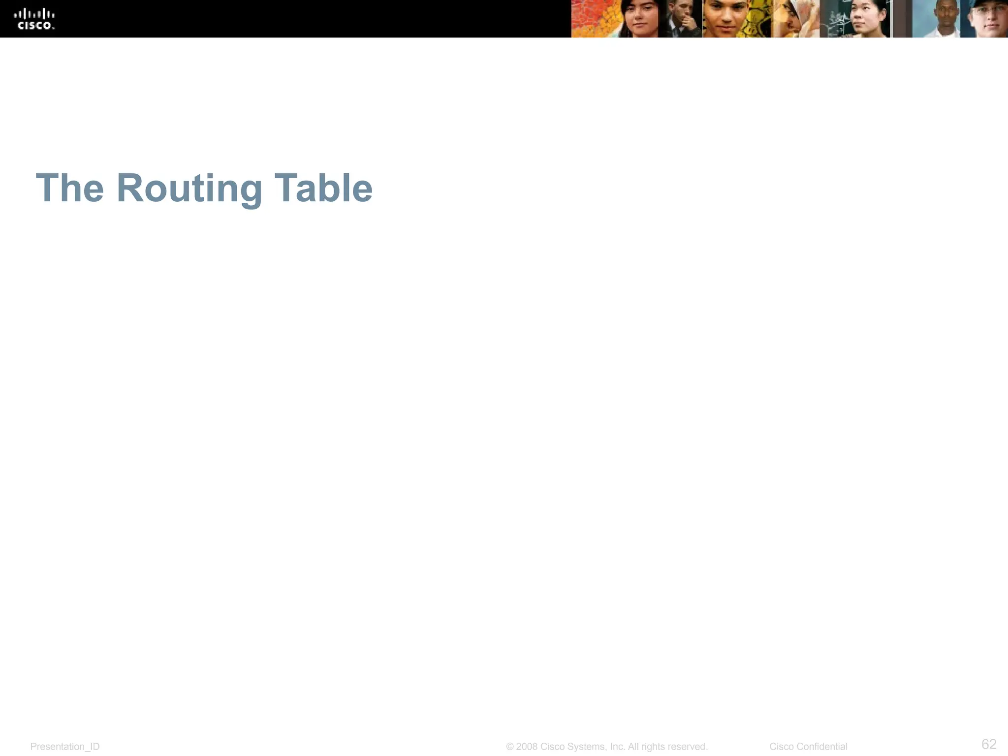 Presentation_ID 62
© 2008 Cisco Systems, Inc. All rights reserved. Cisco Confidential
The Routing Table
 