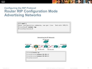 Configuring the RIP Protocol 
Router RIP Configuration Mode 
Advertising Networks 
Presentation_ID © 2008 Cisco Systems, Inc. All rights reserved. Cisco Confidential 36 
 